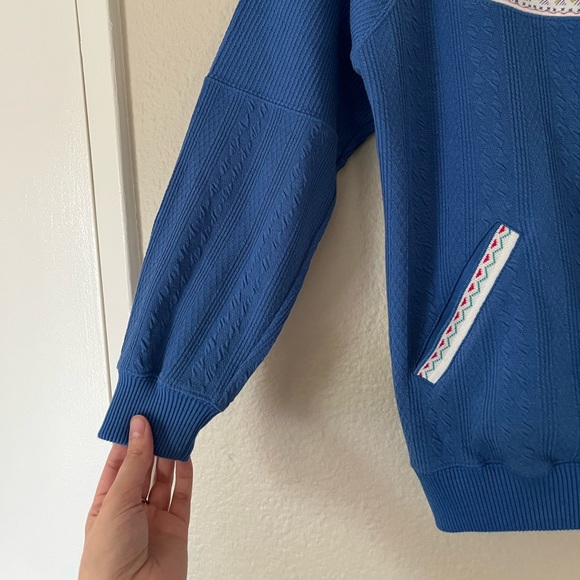 Vintage Cable Knit 1/4 Button Pullover Sweater Floral Silver Button Front Pocket - Picture 3 of 8